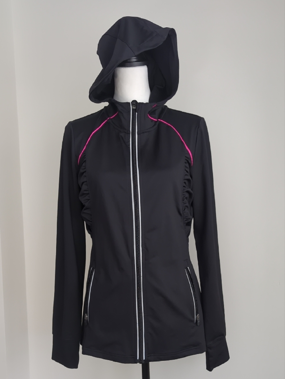 Ideology Black Workout Jacket with Pink Accents - Zipped Pockets All Around - Picture 2 of 8